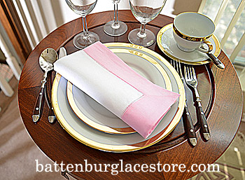 White Hemstitch Napkin with Pink Lady Pink colored Trims.